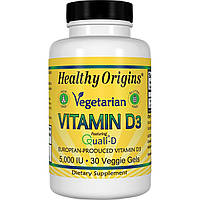 Вітамін D3 для вегетаріанців, Vegetarian Vitamin D3, 5000 IU, Healthy Origins, 30 капсул