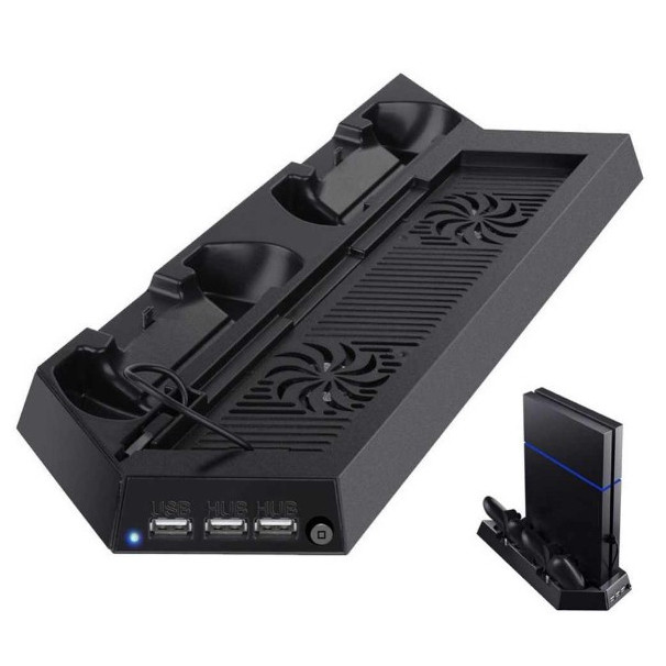 Підставка зарядка для двох джойстиків і приставки PS4 з охолодженням
