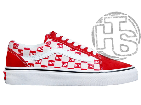 Чоловічі кеди Vans Old Skool Checkerboard х Supreme Red White, фото 1