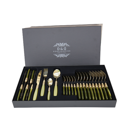 Набір столових приборів 24 предмета VICTORIA GOLD OLIVE GREEN, фото 3