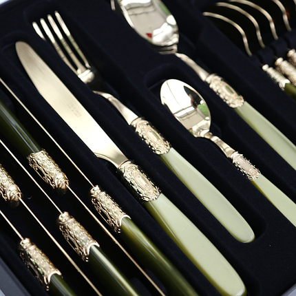 Набір столових приборів 24 предмета VICTORIA GOLD OLIVE GREEN, фото 4