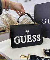 Модная женская кожаная черная сумка Guess Гесс
