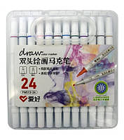 Набор двухсторонних фломастеров/скетч маркеров 24 шт/цветов, AIHAO PM513-24 Sketch marker