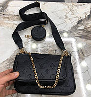 Модная женская кожаная черная сумка Louis Vuitton 3 в 1