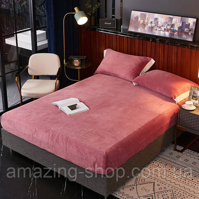 Велюрове простирадло на гумці 200*230+25см Натяжне простирадло на матрац або диван високої якості, фото 1