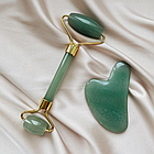 Ролик і скребок для масажу гуаша Jade Roller із Зеленого нефриту, фото 7