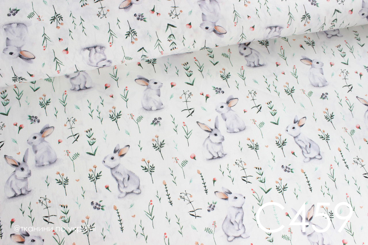 Тканина сатин Кролик зелений ЗАЛИШОК 2,2 м
