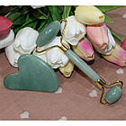 Ролик і скребок для масажу гуаша Jade Roller із Зеленого нефриту, фото 2