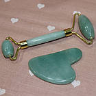 Ролик і скребок для масажу гуаша Jade Roller із Зеленого нефриту, фото 3