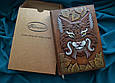 Щоденник А5 формату в шкіряній обкладинці c художнім об'ємним тисненням ручної роботи "Зірка рись", фото 8