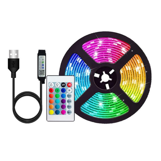 Світлодіодна стрічка RIAS 5050 LED RGB в бухті 5м різнобарвна 5V USB Bluetooth (4_00561), фото 1