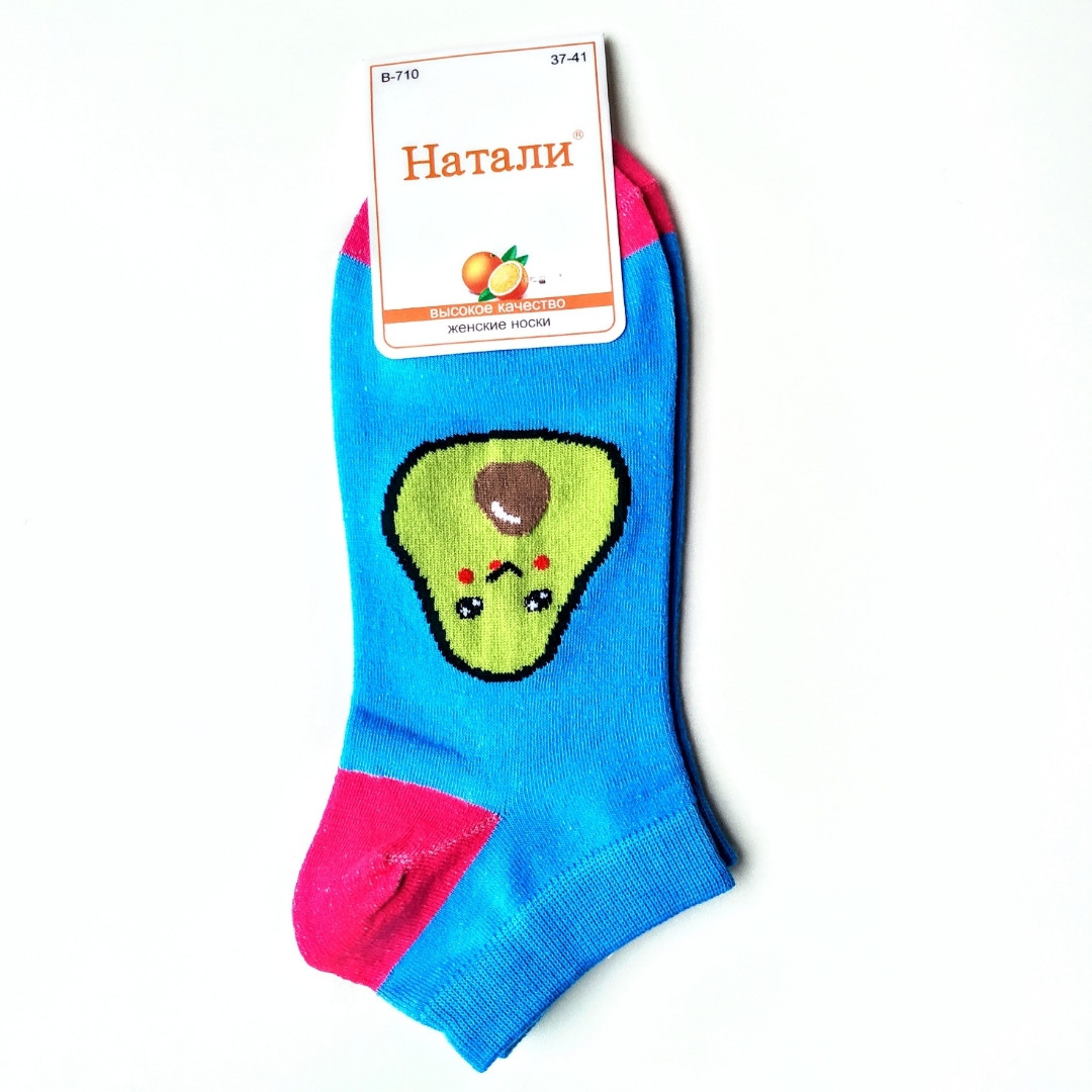 Шкарпетки жіночі короткі літні з принтом авокадо бірюзові 37-41