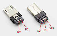 Штекер/коннектор разборной micro USB 5pin 6мм
