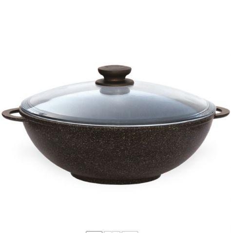 Сковорода Wok з антипригарним покриттям БІОЛ з кришкою Граніт-Браун 30 см Колір коричневий 30033PC, фото 1