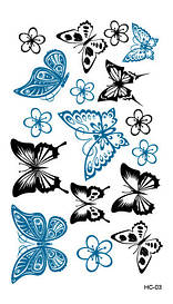 Флеш Тату, 11*6 См, Тимчасова. Перевідна. Квіти, Набір, Метелики, Hc-003 (S), Ч/Б