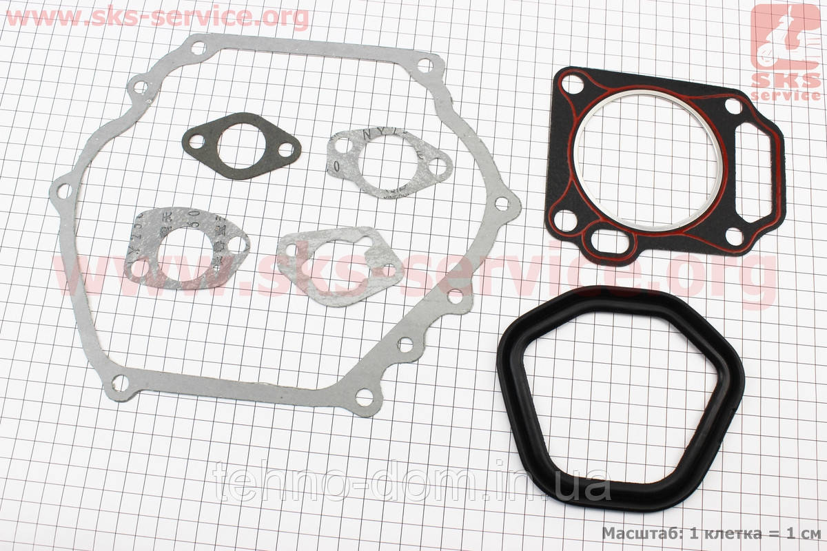 Прокладки двигателя 177F-77 мм, к-кт 7 деталей, (паронит, резина, красная нить) - фото 1 - id-p123737630