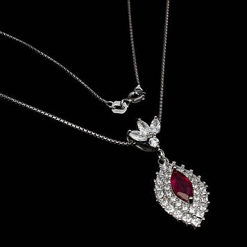 Кулон 100% натуральний природний Рубін (Мадагаскар) форма Маркіз. Срібло 925 в позолоті 14 карат