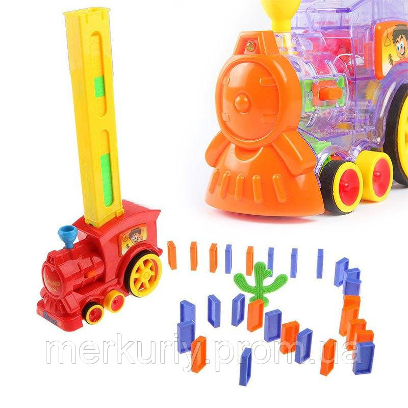 Дитяча іграшка паровозик з доміно Intelligence Domino | Поїзд-доміно Happy Truck sciries COLORS 100 деталей