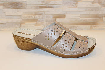 Шльопанці жіночі бежеві натуральна шкіра Б1095