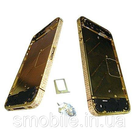 Середня частина корпусу iPhone 4S золотиста з білими кристалами Swarovski + бічні кнопки