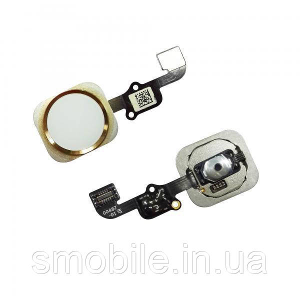 Кнопка HOME зовнішня для iPhone 6S/6S Plus білого кольору, кільце — золотисте + шлейф (оригінал)