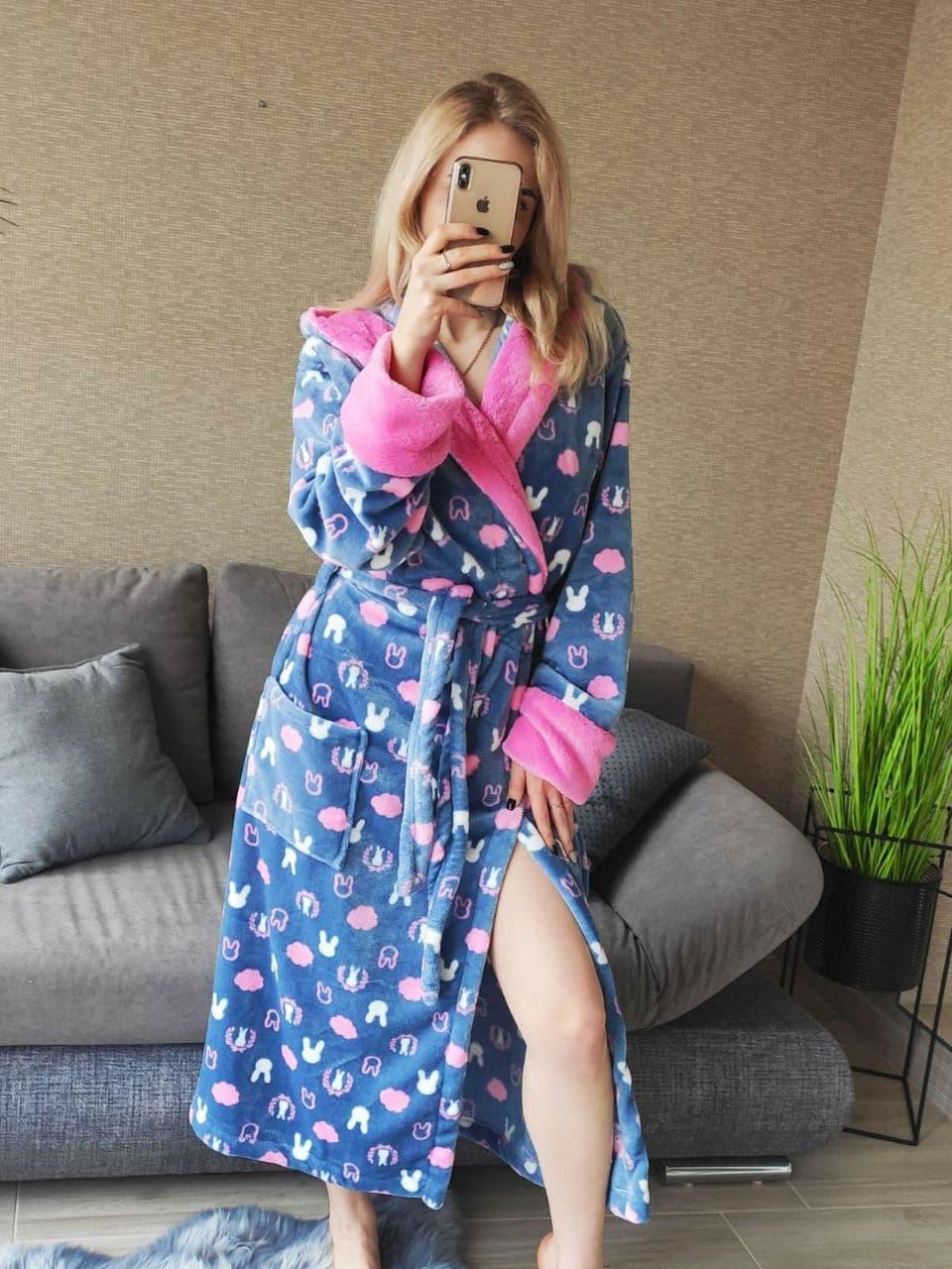 Теплий жіночий довгий махровий халат Туреччина, фото 1