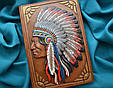 Щоденник А5 формату в шкіряній обкладинці з об'ємним тисненням ручної роботи "Індіанець", фото 2