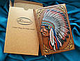 Щоденник А5 формату в шкіряній обкладинці з об'ємним тисненням ручної роботи "Індіанець", фото 6