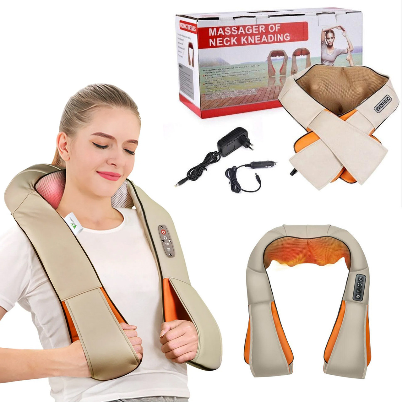 Роликовий масажер для спини Massager of Neck Kneading - масажна накидка