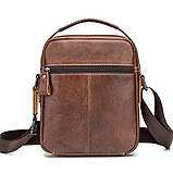 Чоловіча сумка через плече Натуральня шкіра Барсетка Чоловіча шкіряна сумка для документів планшет Коричнева, фото 5