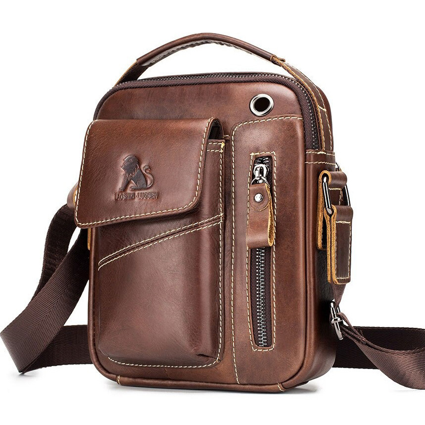 Чоловіча сумка через плече Натуральня шкіра Барсетка Чоловіча шкіряна сумка для документів планшет Коричнева, фото 1