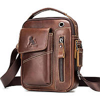 Чоловіча сумка через плече Натуральня шкіра Барсетка Чоловіча шкіряна сумка для документів планшет Коричнева