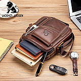 Чоловіча сумка через плече Натуральня шкіра Барсетка Чоловіча шкіряна сумка для документів планшет Коричнева, фото 3
