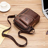 Чоловіча сумка через плече Натуральня шкіра Барсетка Чоловіча шкіряна сумка для документів планшет Коричнева, фото 2