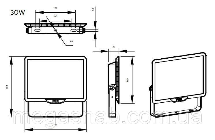 Прожектор PHILIPS BVP150 30W 4000K 2550Lm черный 42 LED (130x170x29мм) IP65 SWB CE - фото 4 - id-p1382029521