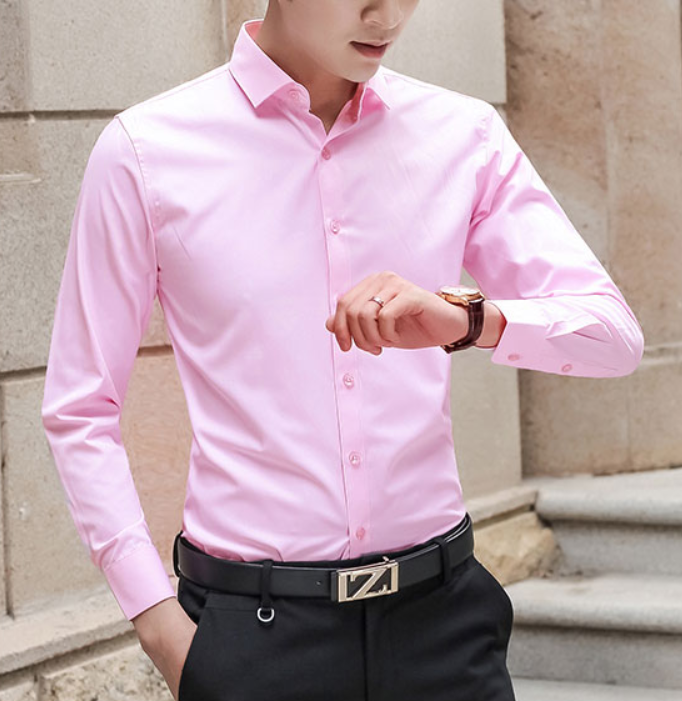 Класична однотонна чоловіча сорочка з довгим рукавом "Classic" (рожева)