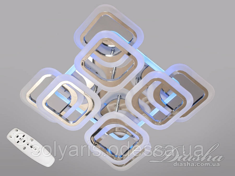 Стельова люстра з діммером і LED підсвічуванням, 110W HAS228060/4+4 LED 3color dimmer хром,золото, фото 1