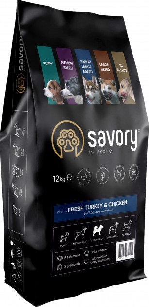 Savory Junior Large Breed Chicken Rich in Fresh Turkey (Сейворі Джуніор Лардж) корм для цуценят великих порід