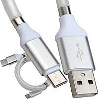 Шнур шнур для зарядки, штекер USB А - штекер USB тип C, магнітна намотування, 1м, білий