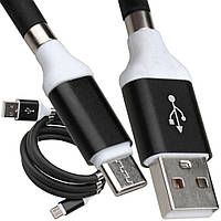 Шнур шнур для зарядки, штекер USB А - штекер USB тип C, магнітна намотування, 1м, чорний