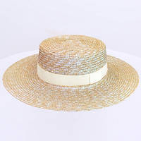 Солом'яний капелюшок канотьє з білою стрічкою (полі 9 см)