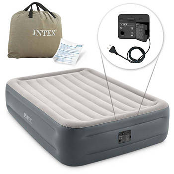 Надувна двоспальне ліжко Intex 64126, 152х203х46 см, вбудований електричний насос