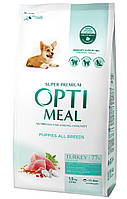 Акція! Optimeal Повнораціонний сухий корм для цуценят усіх порід індичка 1.5 КГ