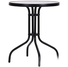 Вуличний круглий стіл скляний Rico чорний для літніх майданчиків, кафе, барів, саду