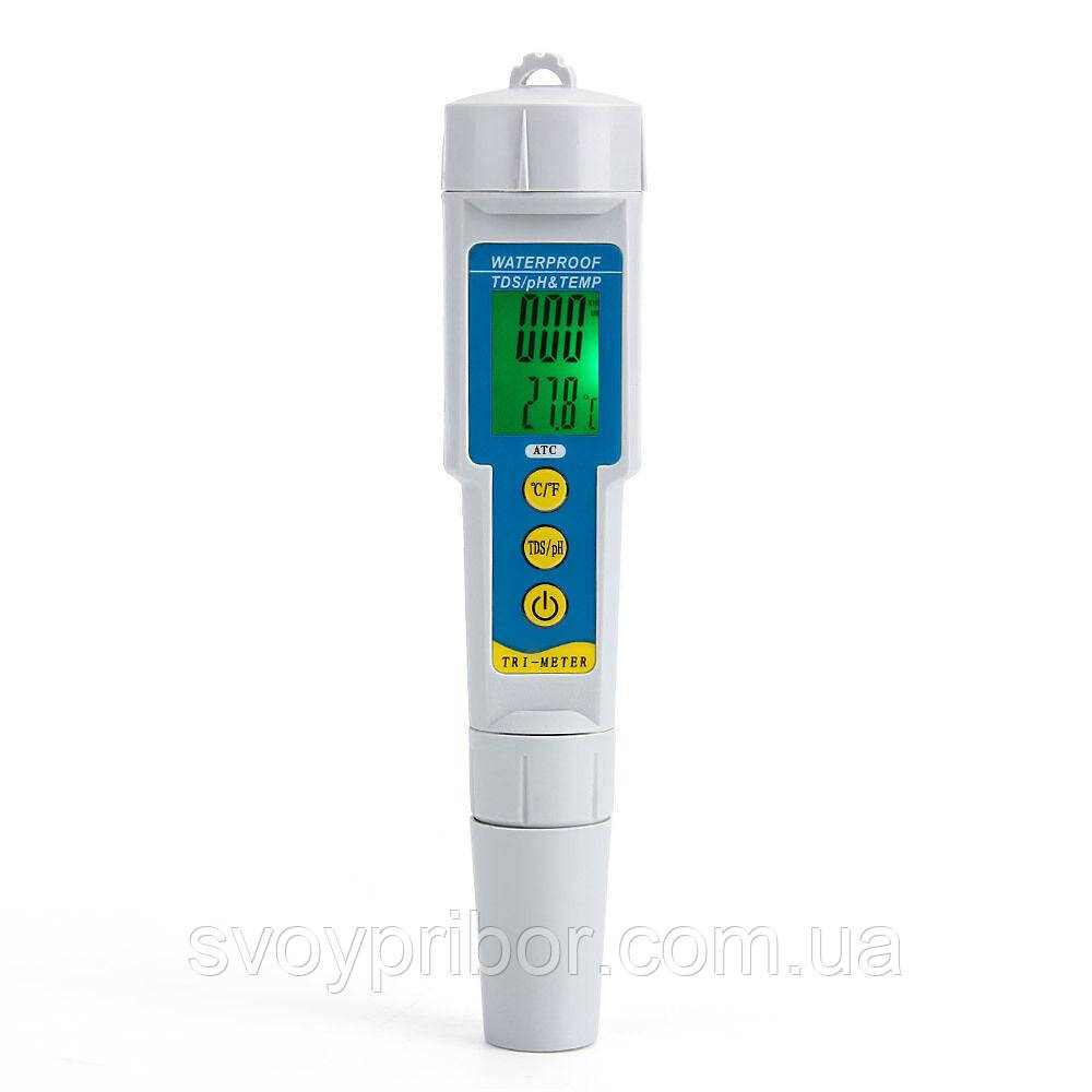 Комбінований вологозахищений рН/TDS/Temp-метр PH/TDS-986 з термометром, фото 1