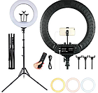 ОПТ Кільцева світлодіодна селфи лампа RL18 45 см на штативі з 3 режимами світла на пульту управління, фото 4
