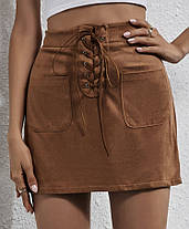 Стильна замшева спідниця зі шнурівкою, фото 3