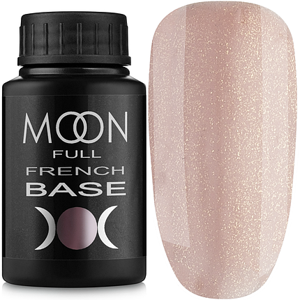 Каучукова база MOON FULL French No13, 30 мл бежевий із золотим шимером, фото 1