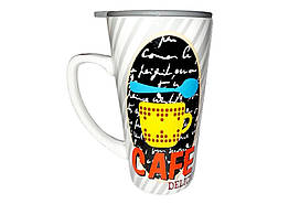 Чашка для лате ООПТ висока з пластиковою кришкою в коробці арт.LCK-013