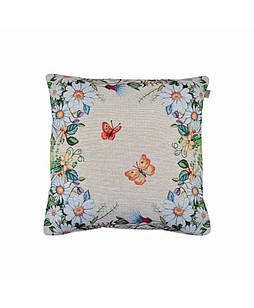 Гобеленова наволочка Alicia метелики і квіти 45х45 см
